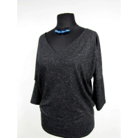 Tunika Aline kimono z dekoltem w serek - czarna błyszcząca brokatem